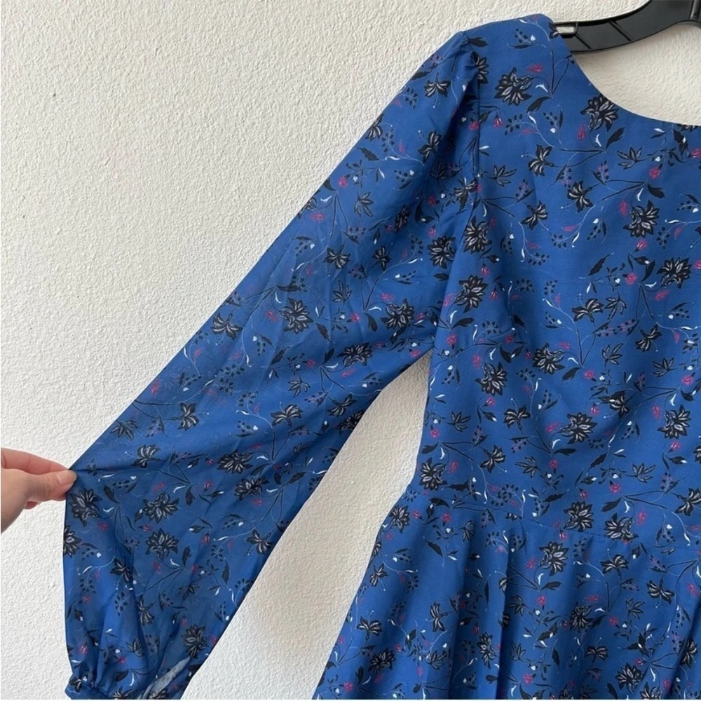 NWT $280 Love by Theia Women's Blue Chiffon Floral Cutout X-Back Dress Size 8 - Picture 4 of 13